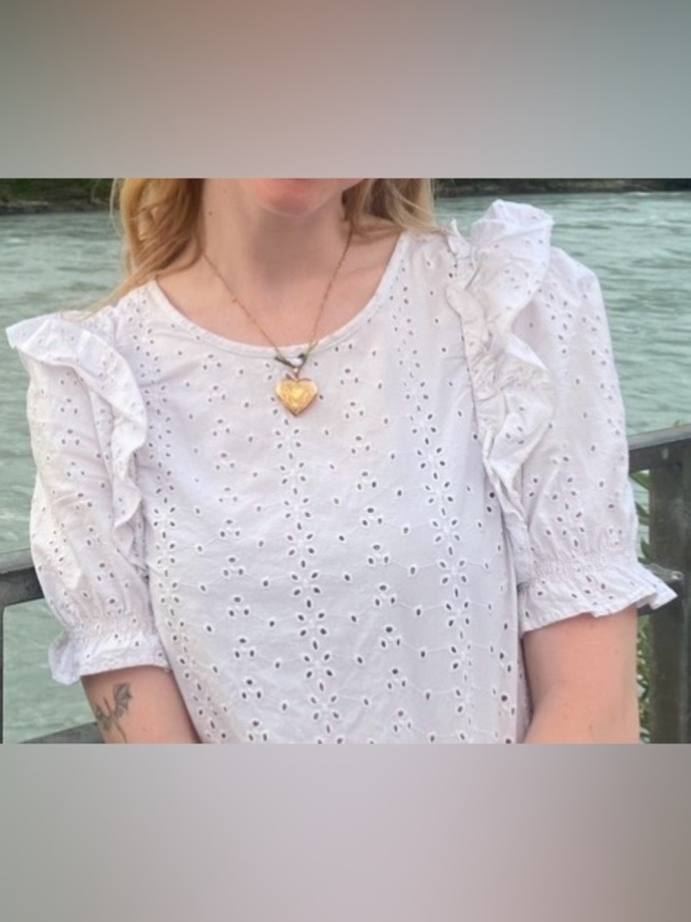 White Eyelet Ruffle Sleeve Top